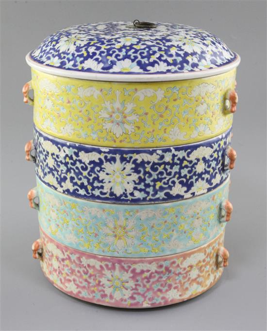 A Chinese Straits enamelled porcelain four tiered box and cover, Teng-kat, late 19th century, height 25cm